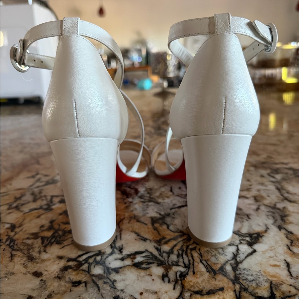 Christian Louboutin White Leather Crisscross Strap Heels - Picture 7 of 7